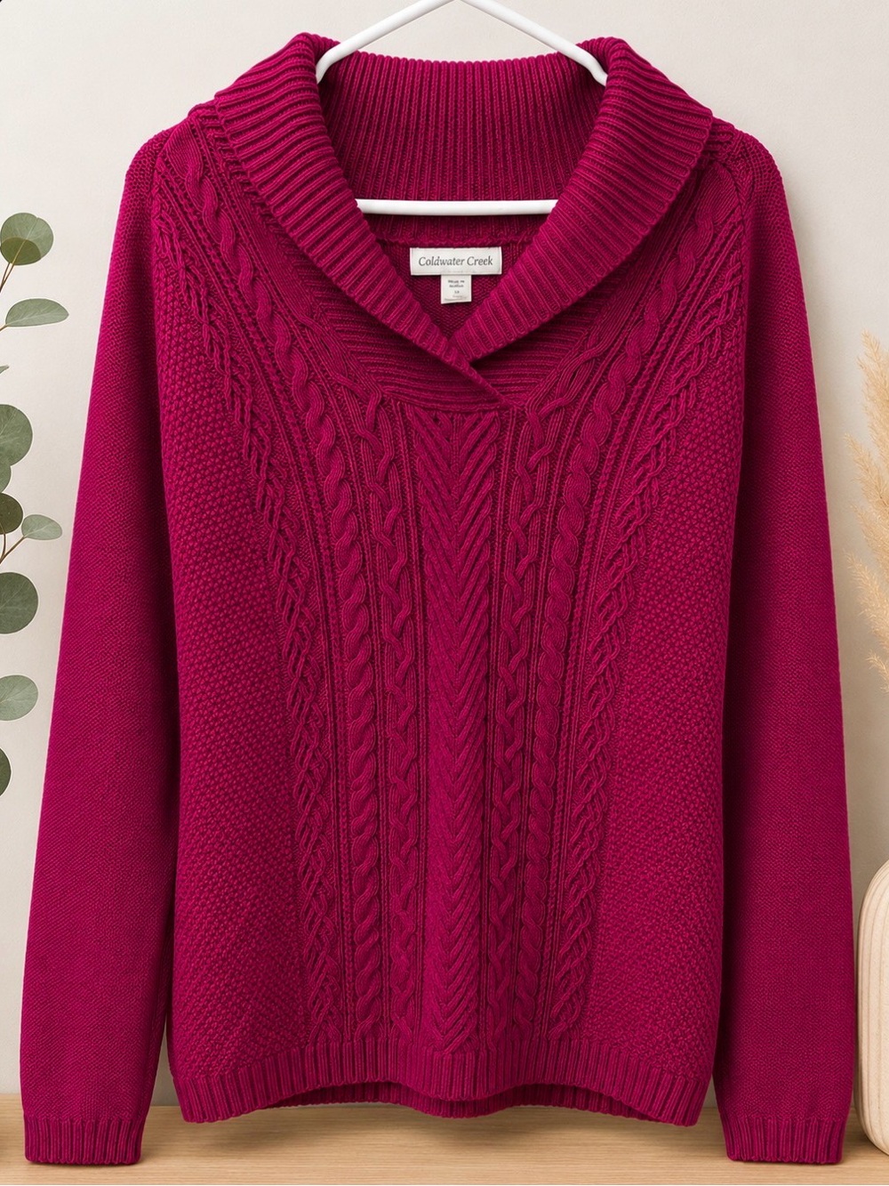 Coldwater Creek Women's Bright Fuchsia Cable Turtleneck Sweater